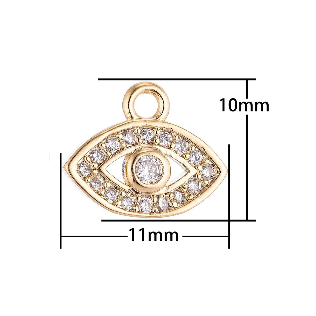 Dainty 18K Gold Filled Evil Eye Micro Pave Crystal Cubic Zirconia Bracelet Delicate Necklace Pendant Earring Gift for Jewelry Making C-002