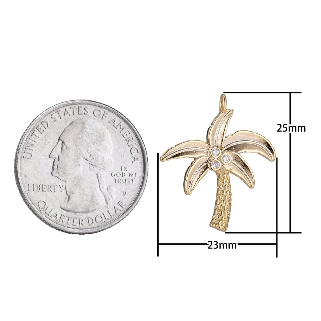 Dainty 18k Gold Filled Palm Tree Charm Tiny Coconut Tree Charm in CZ Charm for Bracelet Necklace Earring MakingC-348