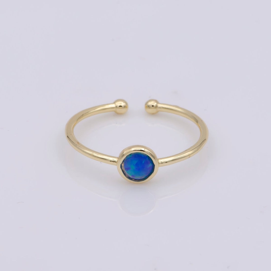 Dainty 18K Gold Filled Round Opal Stone Adjustable Ring, Blue Opal &amp; White Opal Stacking Ring O524, O525