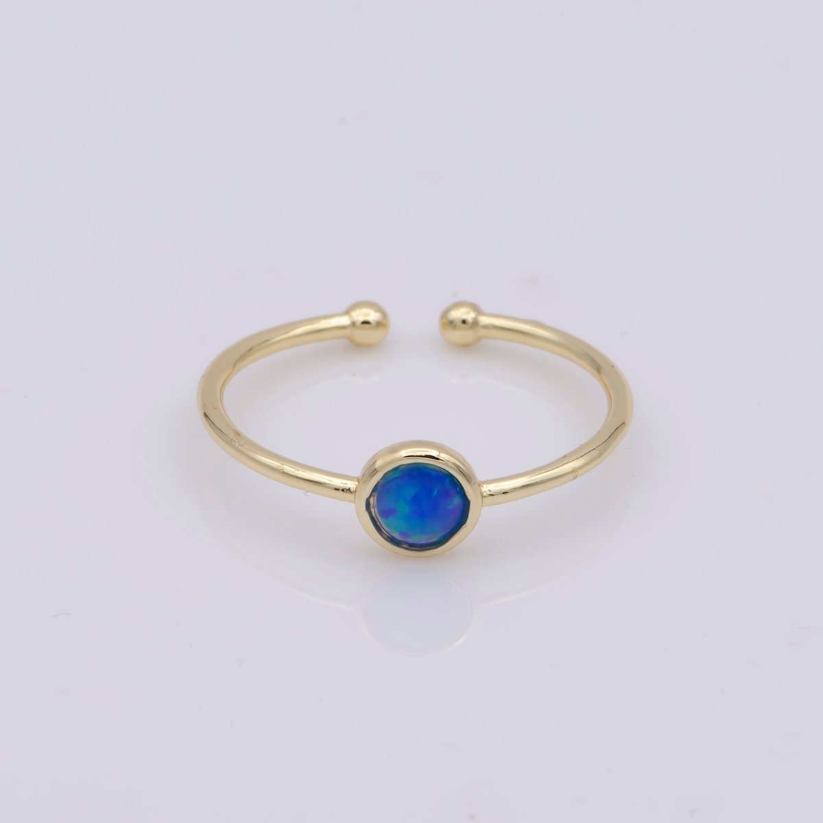 Dainty 18K Gold Filled Round Opal Stone Adjustable Ring, Blue Opal &amp; White Opal Stacking Ring O524, O525