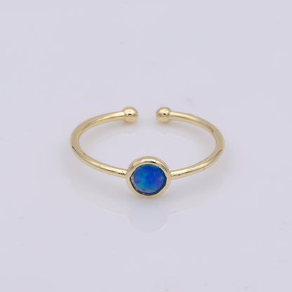 Dainty 18K Gold Filled Round Opal Stone Adjustable Ring, Blue Opal &amp; White Opal Stacking Ring O524, O525