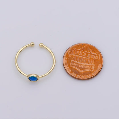Dainty 18K Gold Filled Round Opal Stone Adjustable Ring, Blue Opal &amp; White Opal Stacking Ring O524, O525