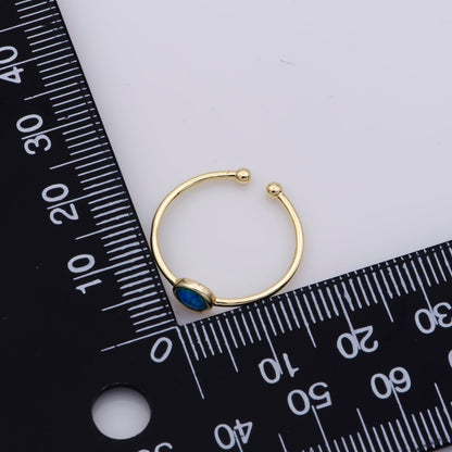 Dainty 18K Gold Filled Round Opal Stone Adjustable Ring, Blue Opal &amp; White Opal Stacking Ring O524, O525