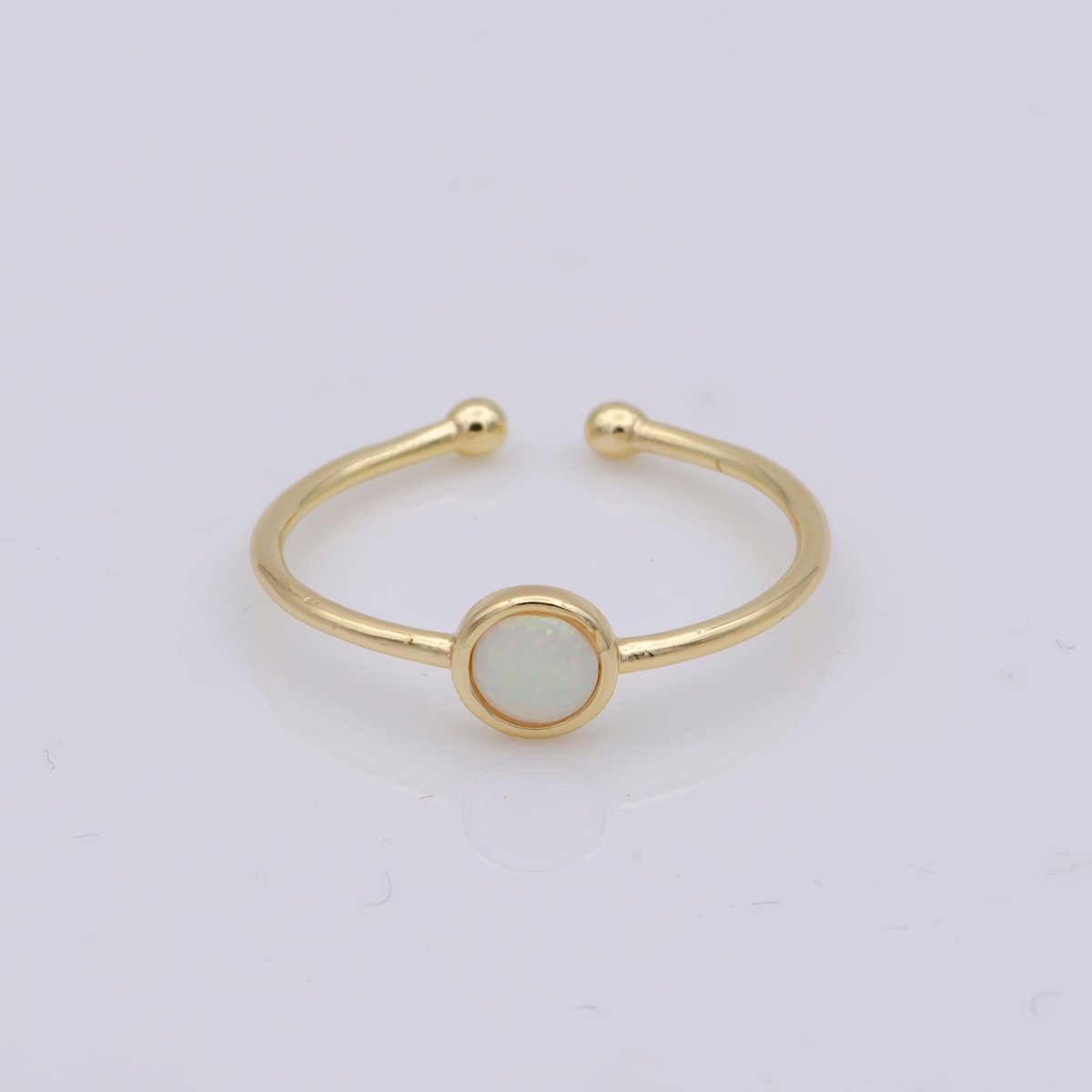 Dainty 18K Gold Filled Round Opal Stone Adjustable Ring, Blue Opal &amp; White Opal Stacking Ring O524, O525