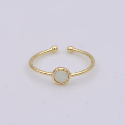 Dainty 18K Gold Filled Round Opal Stone Adjustable Ring, Blue Opal &amp; White Opal Stacking Ring O524, O525