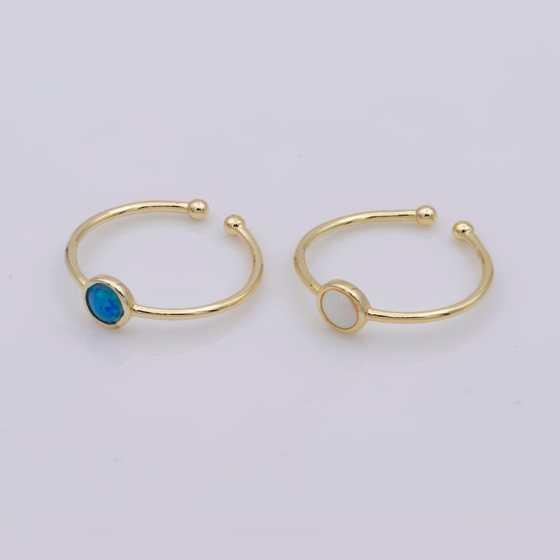 Dainty 18K Gold Filled Round Opal Stone Adjustable Ring, Blue Opal &amp; White Opal Stacking Ring O524, O525