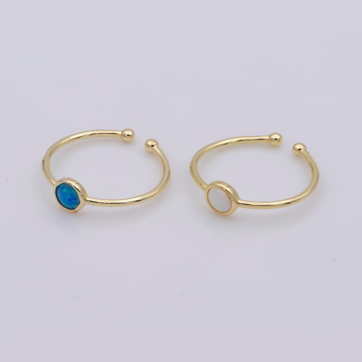 Dainty 18K Gold Filled Round Opal Stone Adjustable Ring, Blue Opal &amp; White Opal Stacking Ring O524, O525