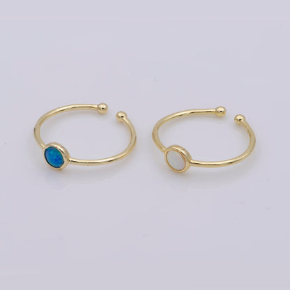 Dainty 18K Gold Filled Round Opal Stone Adjustable Ring, Blue Opal &amp; White Opal Stacking Ring O524, O525