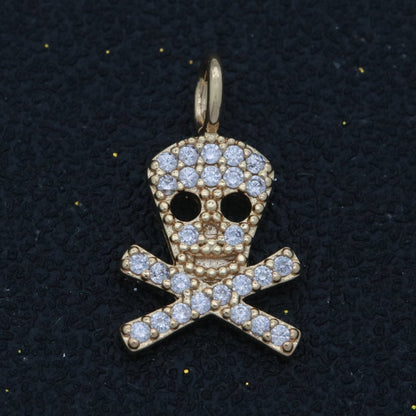 Dainty 18K Gold Filled Skull Charm Micro Pave Danger Skull Charm for Halloween Jewelry Inspired M-742