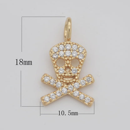 Dainty 18K Gold Filled Skull Charm Micro Pave Danger Skull Charm for Halloween Jewelry Inspired M-742