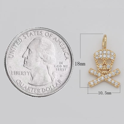 Dainty 18K Gold Filled Skull Charm Micro Pave Danger Skull Charm for Halloween Jewelry Inspired M-742