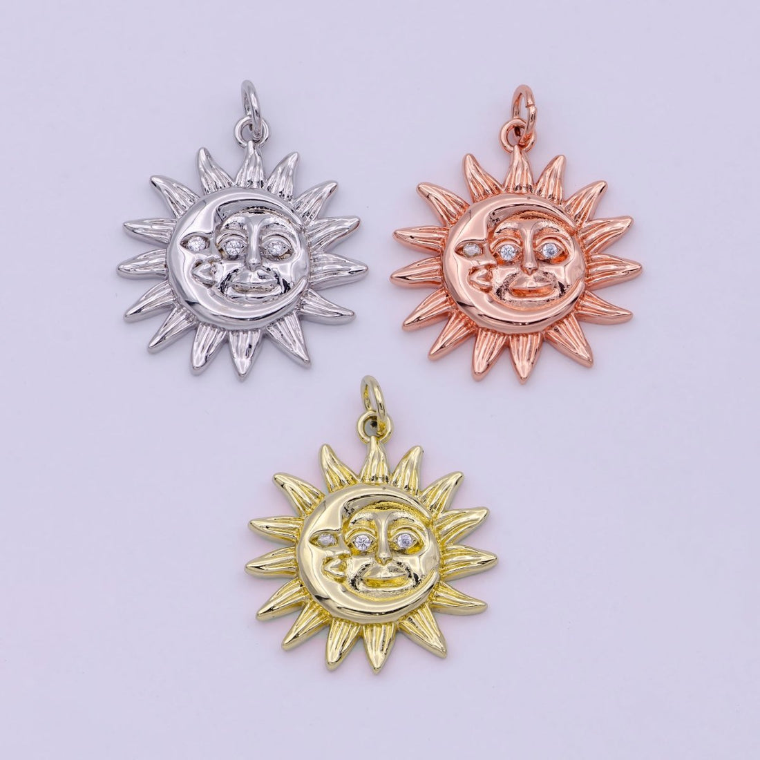 Dainty 18K Gold Filled Sun &amp; Moon Charms in Gold / Rose Gold / Silver Color 20mmx20mm Sun moon face Happy Smile Sun Face, C-249