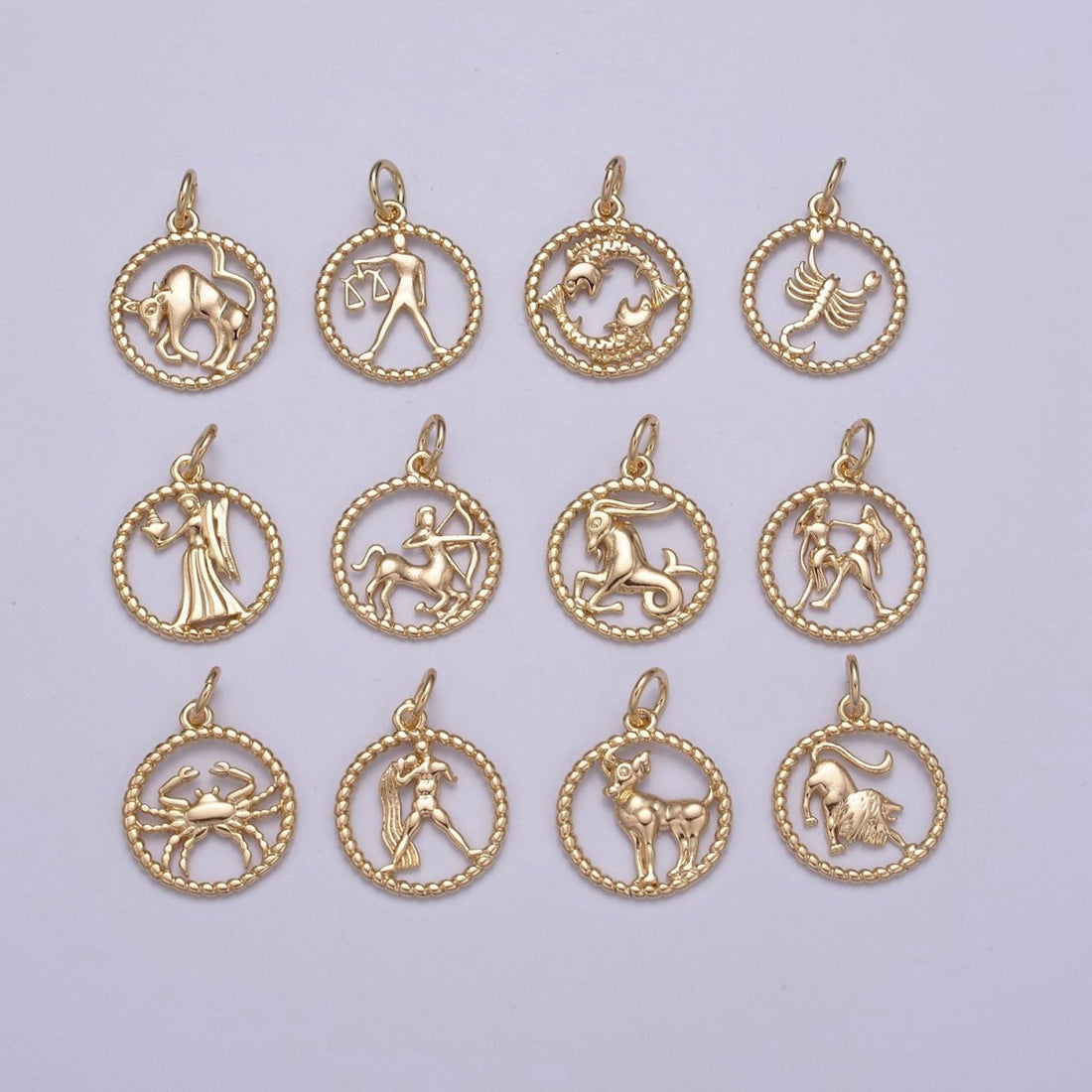Dainty 18K Gold Filled Zodiac Horoscope Open Rope Edge Coin Charm | A-A1863-A-A1868