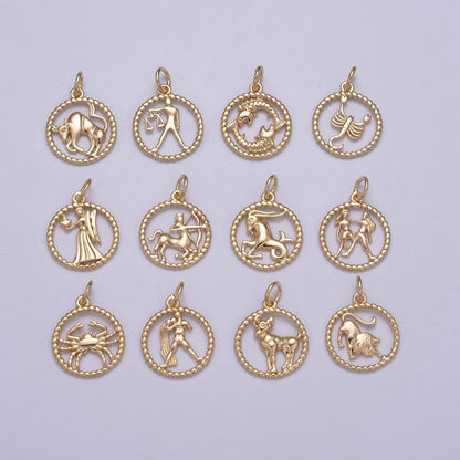 Dainty 18K Gold Filled Zodiac Horoscope Open Rope Edge Coin Charm | A-A1863-A-A1868