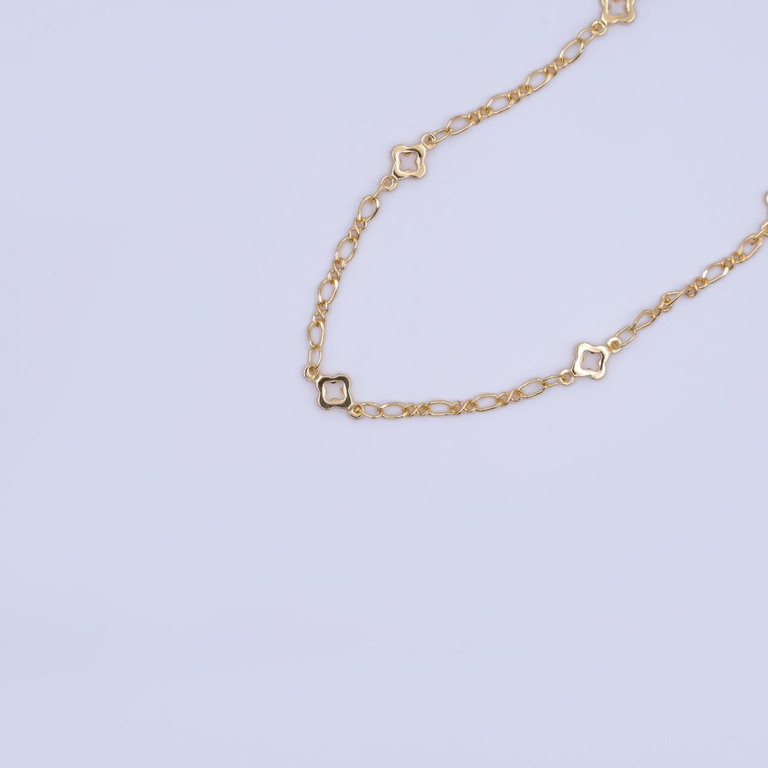 Dainty 24k Gold Filled Clover Chain by Yard Wholesale Gold Station Chain 5mm Clover Cable Chain for Jewelry Making | ROLL-791