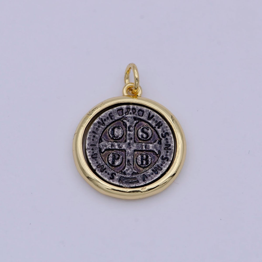 Dainty 24k Gold Filled Coin Saint Benedict Charm Religious Medallion Bracelet Necklace Pendant Earring Findings for Jewelry Making  E-123
