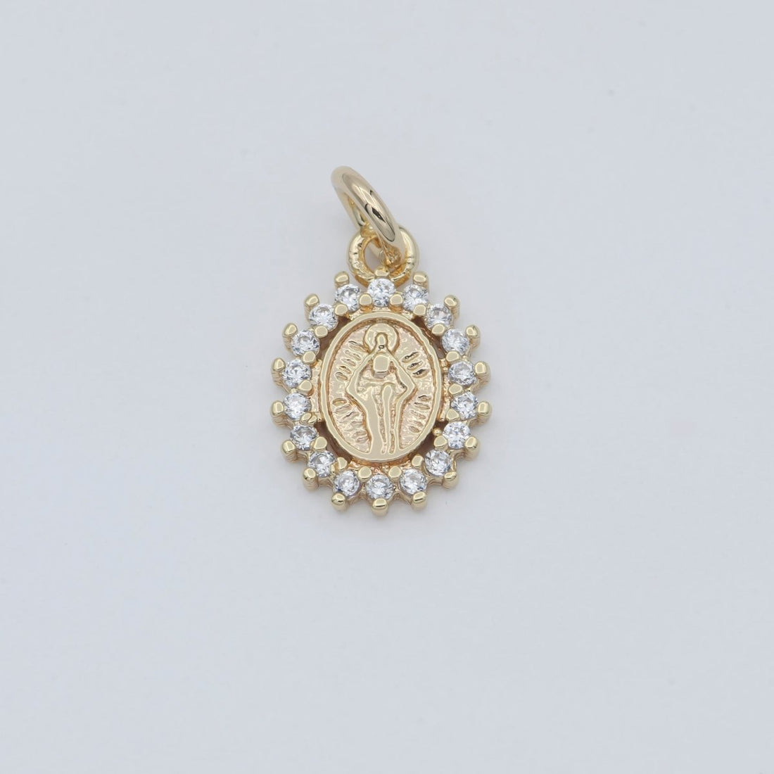 Dainty 24K Gold Filled Delicate Virgin Mother Mary Cubic Zirconia Bracelet Necklace Pendant Earring Charm Gift for Woman Jewelry Making, Gold Silver Miraculous Lady M-585 -M-592