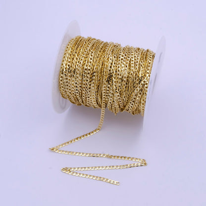 Dainty 24K Gold Filled Flat Curb Chain by Yard, Unfinished Miami Curb Chain For Jewelry Making | ROLL-736