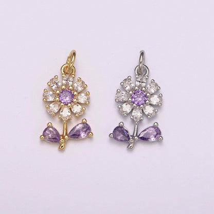 Dainty 24k Gold Filled Flower Charm Purple Daisy Flower Charm for necklace bracelet earring M-934 M-935