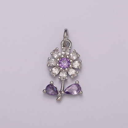 Dainty 24k Gold Filled Flower Charm Purple Daisy Flower Charm for necklace bracelet earring M-934 M-935