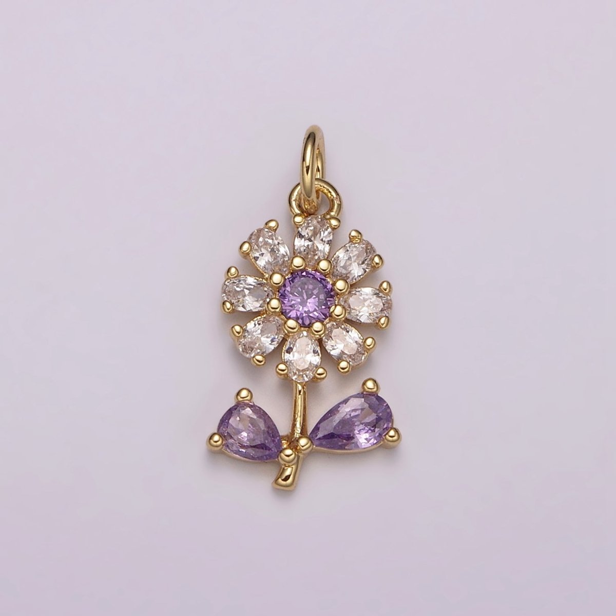Dainty 24k Gold Filled Flower Charm Purple Daisy Flower Charm for necklace bracelet earring M-934 M-935