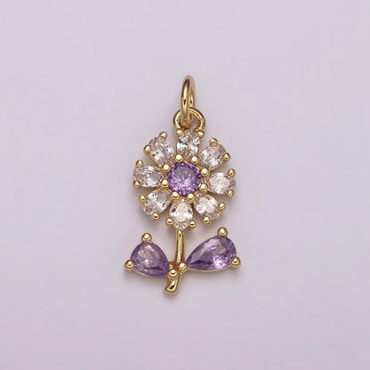 Dainty 24k Gold Filled Flower Charm Purple Daisy Flower Charm for necklace bracelet earring M-934 M-935