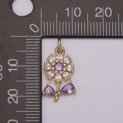 Dainty 24k Gold Filled Flower Charm Purple Daisy Flower Charm for necklace bracelet earring M-934 M-935