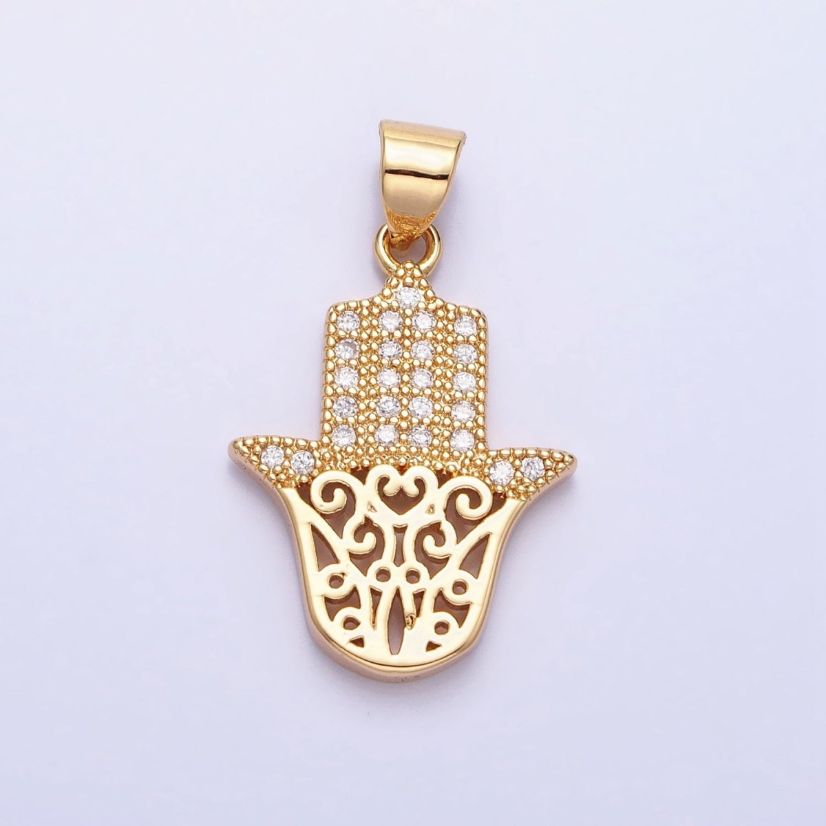 Dainty 24K Gold Filled Hamsa Hand Pendant Micro Pave Silver Hand of Fatimah Charm AA307 AA308