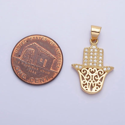 Dainty 24K Gold Filled Hamsa Hand Pendant Micro Pave Silver Hand of Fatimah Charm AA307 AA308
