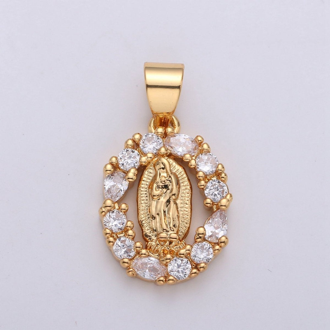 Dainty 24k Gold Filled Virgin Mary Pendant Necklace Micro Pave Lady Guadalupe Medallion Pendant for Necklace Religious Jewelry Supply I-629