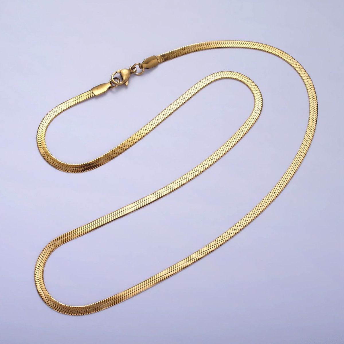 Dainty 2.5mm Gold Herringbone Chain Necklace Silver Flat Snake Chain Stainless Steel Chain 18 inch | WA-1552 WA-1553 Clearance Pricing