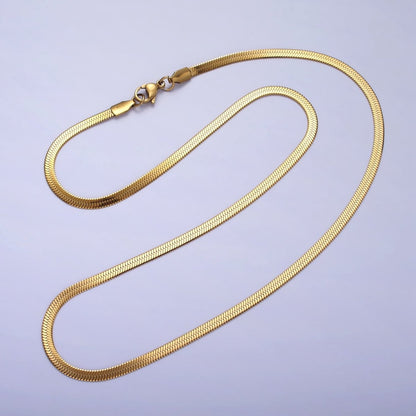 Dainty 2.5mm Gold Herringbone Chain Necklace Silver Flat Snake Chain Stainless Steel Chain 18 inch | WA-1552 WA-1553 Clearance Pricing