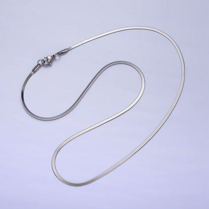 Dainty 2mm Gold Herringbone Chain Necklace Silver Flat Snake Chain Stainless Steel Chain 17.5 inch | WA-1550 WA-1551