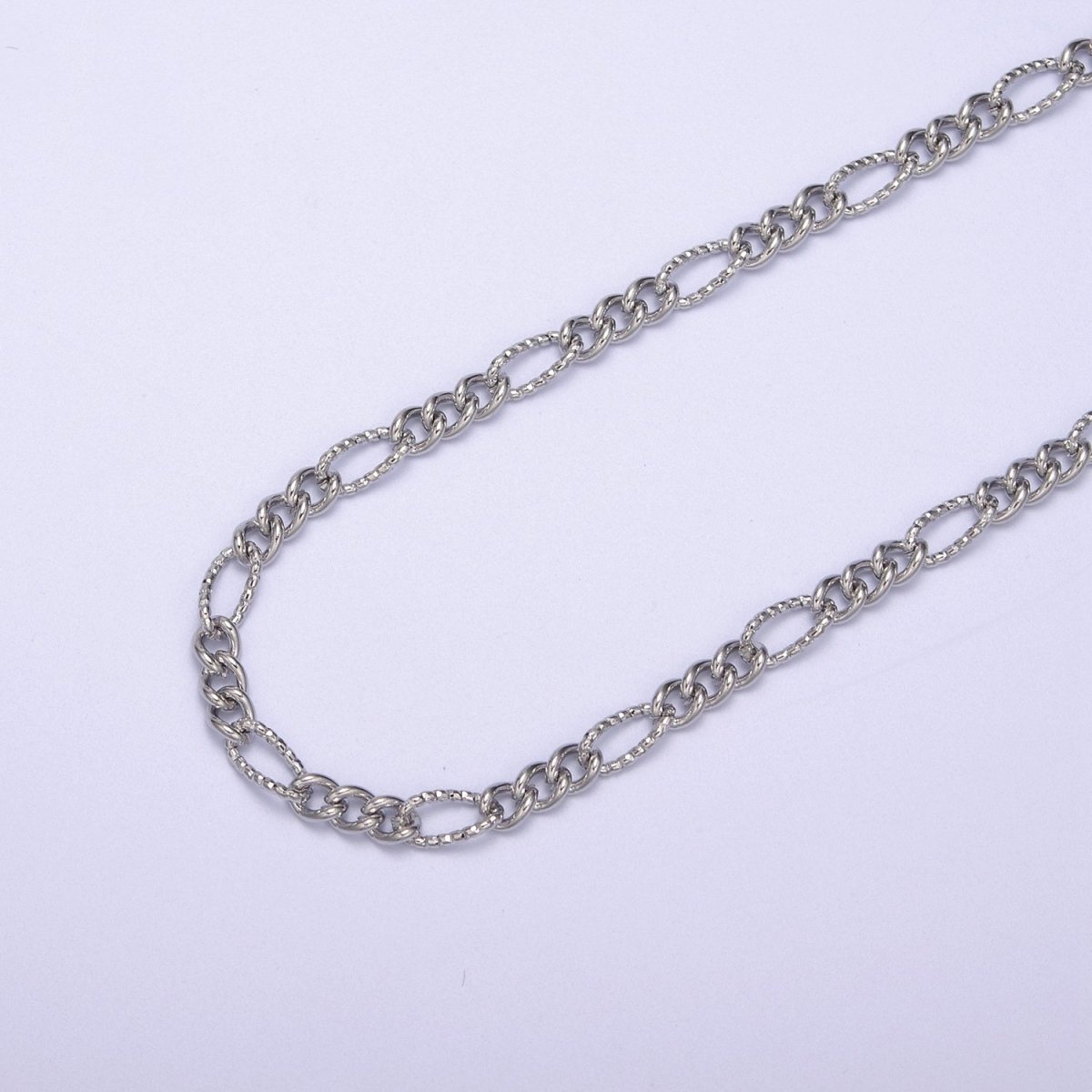 Dainty 4mm Unique Figaro Chain in Silver &amp; Gold color, 24K Gold Filled Textured Figaro Chain Sold by Yard For Jewelry Making Supply Component | ROLL-629, ROLL-630 Clearance Pricing