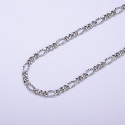 Dainty 4mm Unique Figaro Chain in Silver &amp; Gold color, 24K Gold Filled Textured Figaro Chain Sold by Yard For Jewelry Making Supply Component | ROLL-629, ROLL-630 Clearance Pricing