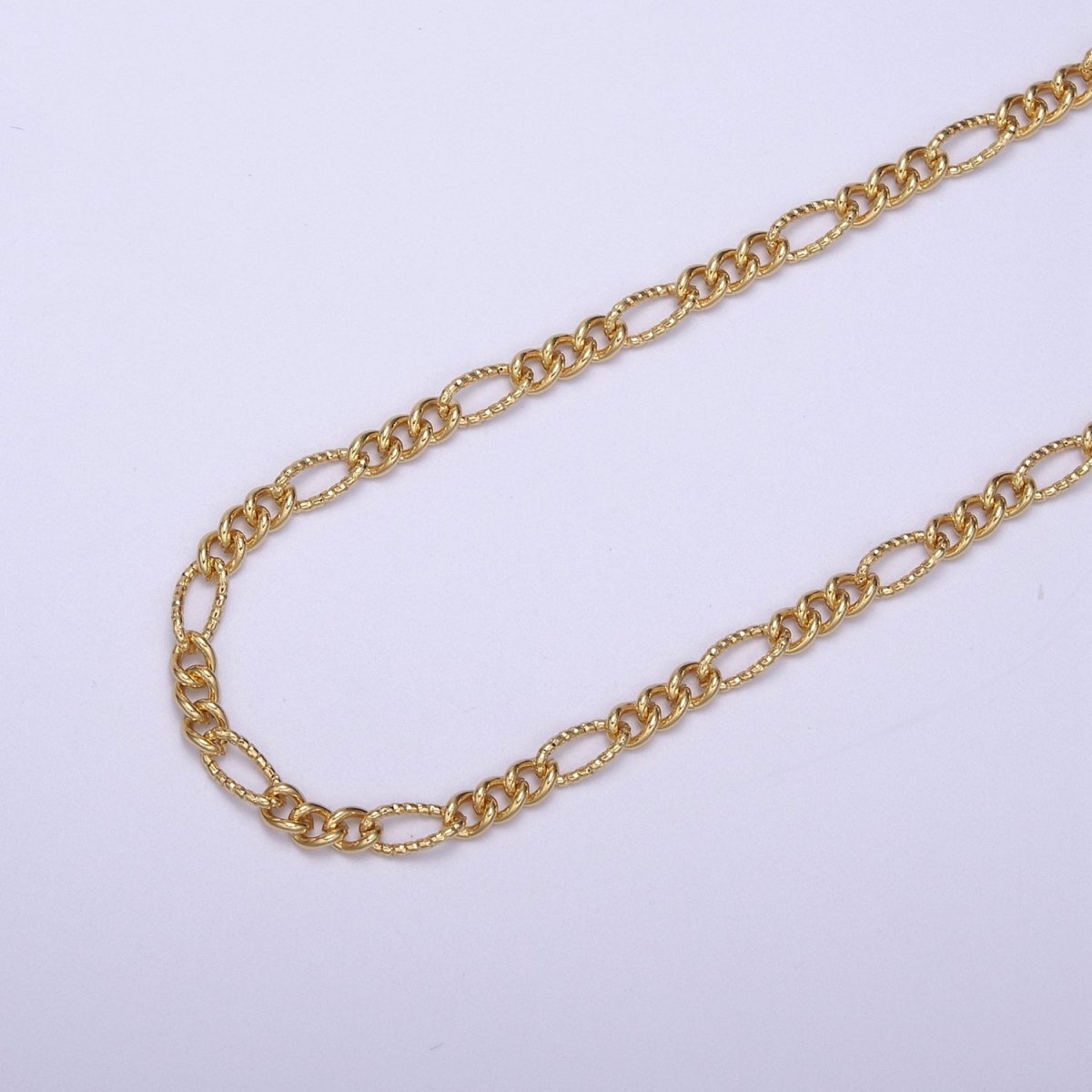 Dainty 4mm Unique Figaro Chain in Silver &amp; Gold color, 24K Gold Filled Textured Figaro Chain Sold by Yard For Jewelry Making Supply Component | ROLL-629, ROLL-630 Clearance Pricing