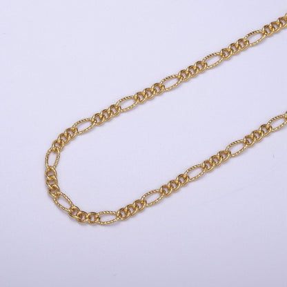 Dainty 4mm Unique Figaro Chain in Silver &amp; Gold color, 24K Gold Filled Textured Figaro Chain Sold by Yard For Jewelry Making Supply Component | ROLL-629, ROLL-630 Clearance Pricing