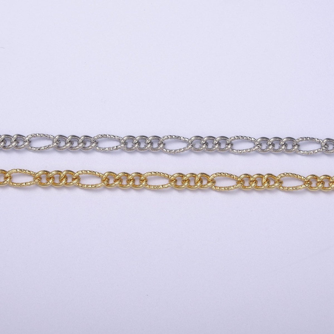 Dainty 4mm Unique Figaro Chain in Silver &amp; Gold color, 24K Gold Filled Textured Figaro Chain Sold by Yard For Jewelry Making Supply Component | ROLL-629, ROLL-630 Clearance Pricing