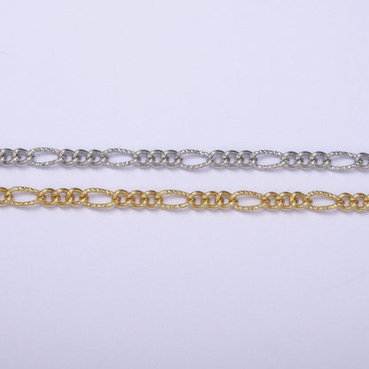 Dainty 4mm Unique Figaro Chain in Silver &amp; Gold color, 24K Gold Filled Textured Figaro Chain Sold by Yard For Jewelry Making Supply Component | ROLL-629, ROLL-630 Clearance Pricing