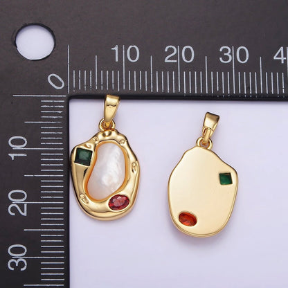 Dainty Abstract Charm 14K Gold Filled Oval Pear Charm with Colorful CZ Stone AA1195