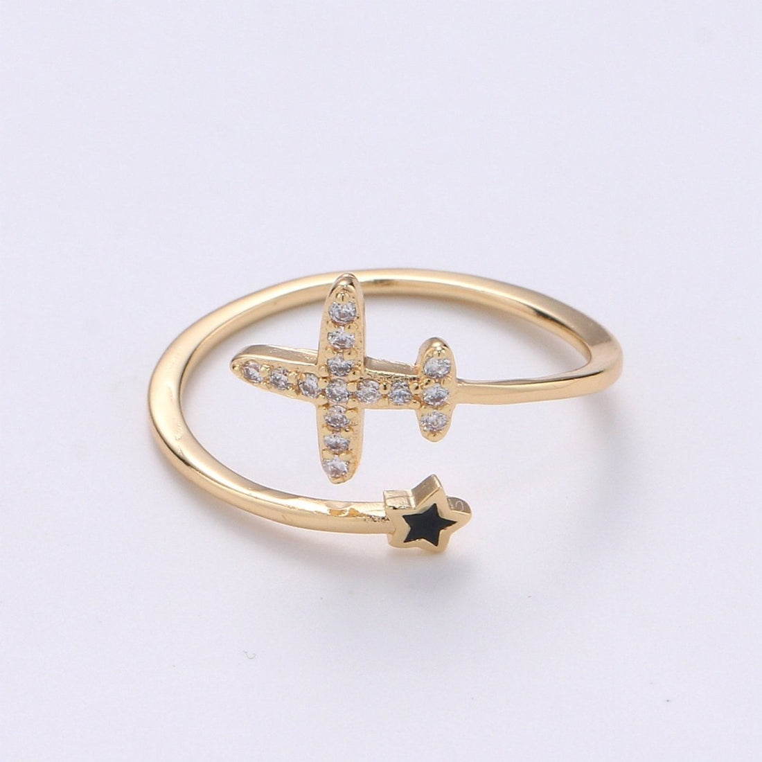 Dainty Airplane Ring, Plane Ring, Thin Open Ring Gift for Stewardess, Stackable Gold Ring, Travel Ring, Aviation Jewelry Adjustable Ring R-067