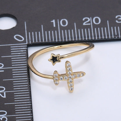 Dainty Airplane Ring, Plane Ring, Thin Open Ring Gift for Stewardess, Stackable Gold Ring, Travel Ring, Aviation Jewelry Adjustable Ring R-067
