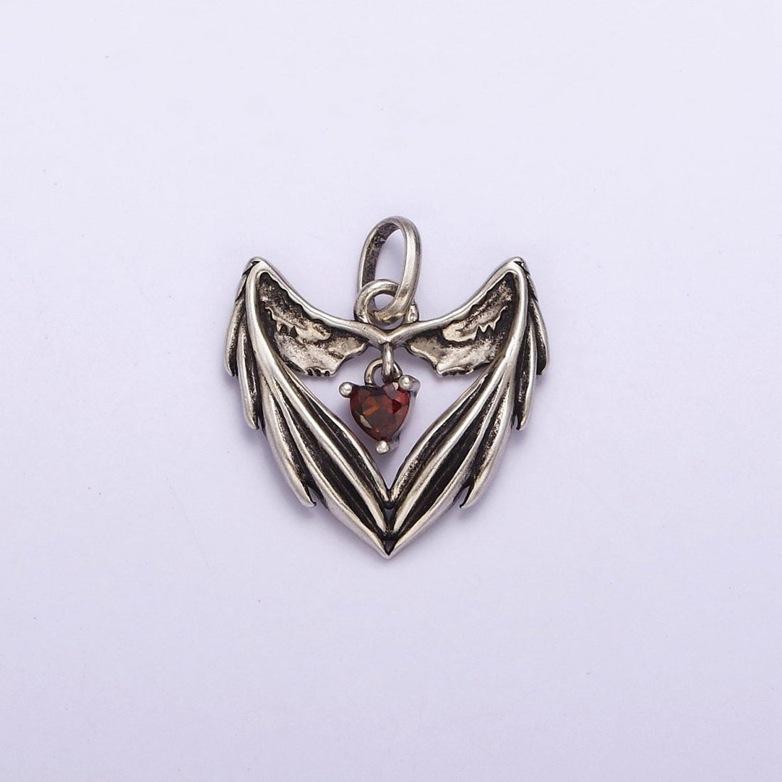 Dainty Angel Wing Heart Charm in 925 Sterling Silver Pendant with Red Cz Jewelry SL-319