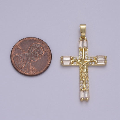 Dainty Baguette Cz Crystal Cross Charm Crucifix Jesus Pendant N-595