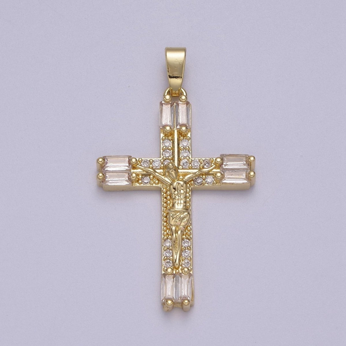 Dainty Baguette Cz Crystal Cross Charm Crucifix Jesus Pendant N-595