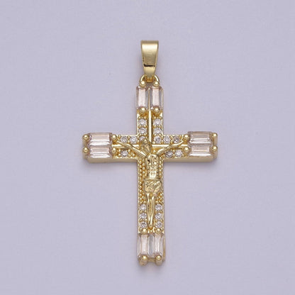 Dainty Baguette Cz Crystal Cross Charm Crucifix Jesus Pendant N-595