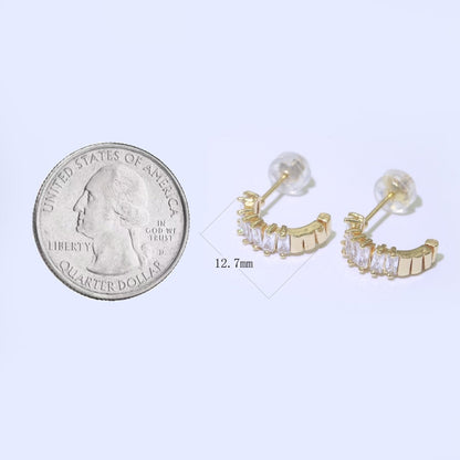 Dainty Baguette CZ Huggie Stud Earring T-047
