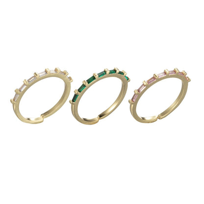 Dainty Baguette Open Ring Cubic Zirconia Gold Ring Clear Green Pink Stone
