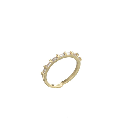 Dainty Baguette Open Ring Cubic Zirconia Gold Ring Clear Green Pink Stone