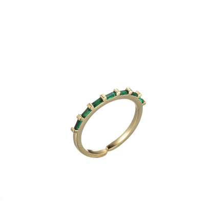 Dainty Baguette Open Ring Cubic Zirconia Gold Ring Clear Green Pink Stone